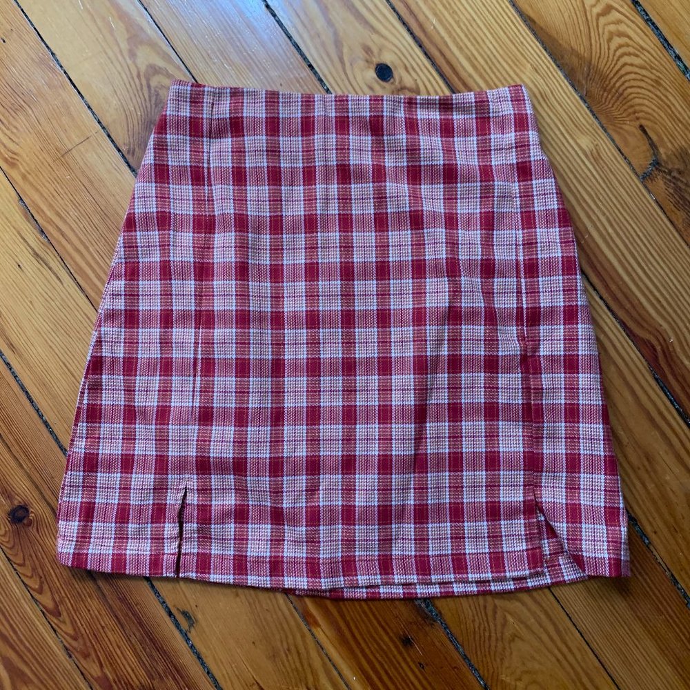Brandy Melville Plaid Mini Skirt High Waisted Red